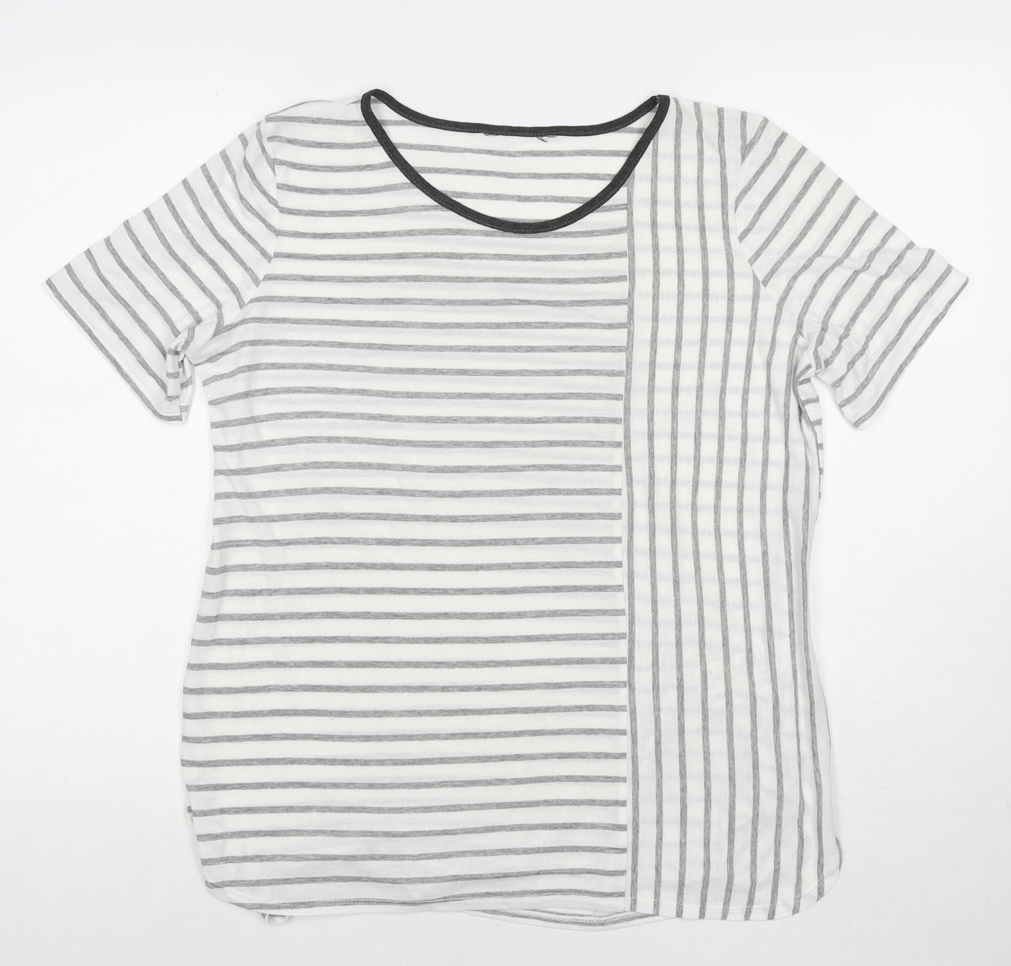 Dorothy Perkins Womens White Striped Polyester Basic T-Shirt Size 16 Round Neck