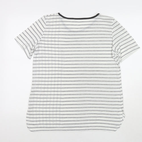 Dorothy Perkins Womens White Striped Polyester Basic T-Shirt Size 16 Round Neck