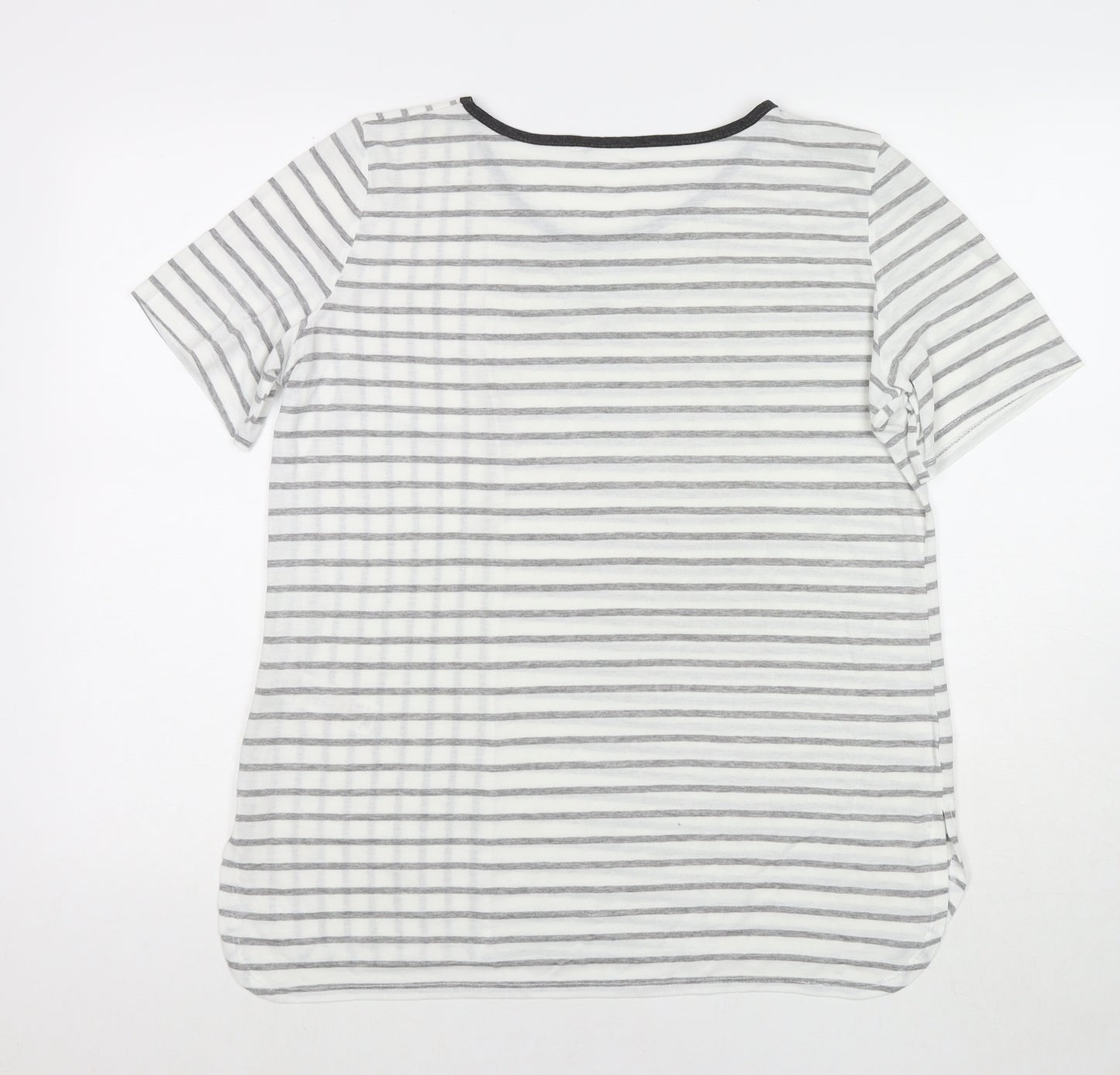 Dorothy Perkins Womens White Striped Polyester Basic T-Shirt Size 16 Round Neck
