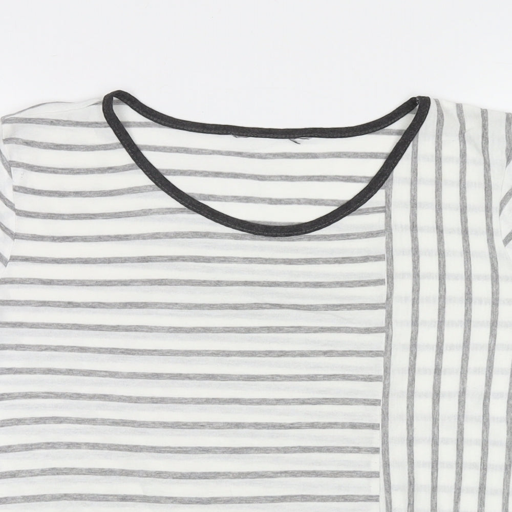 Dorothy Perkins Womens White Striped Polyester Basic T-Shirt Size 16 Round Neck