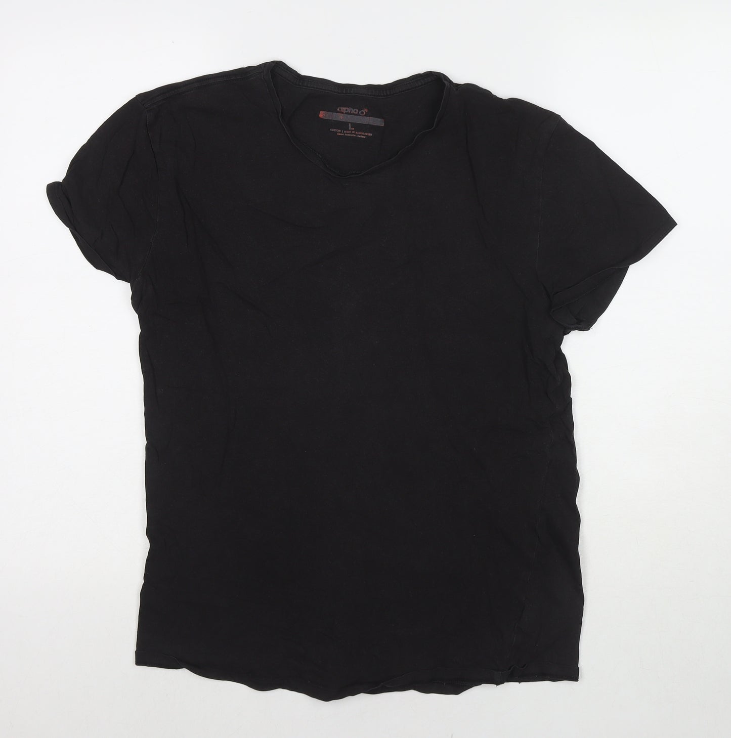 Alpha Womens Black Cotton Basic T-Shirt Size L Round Neck