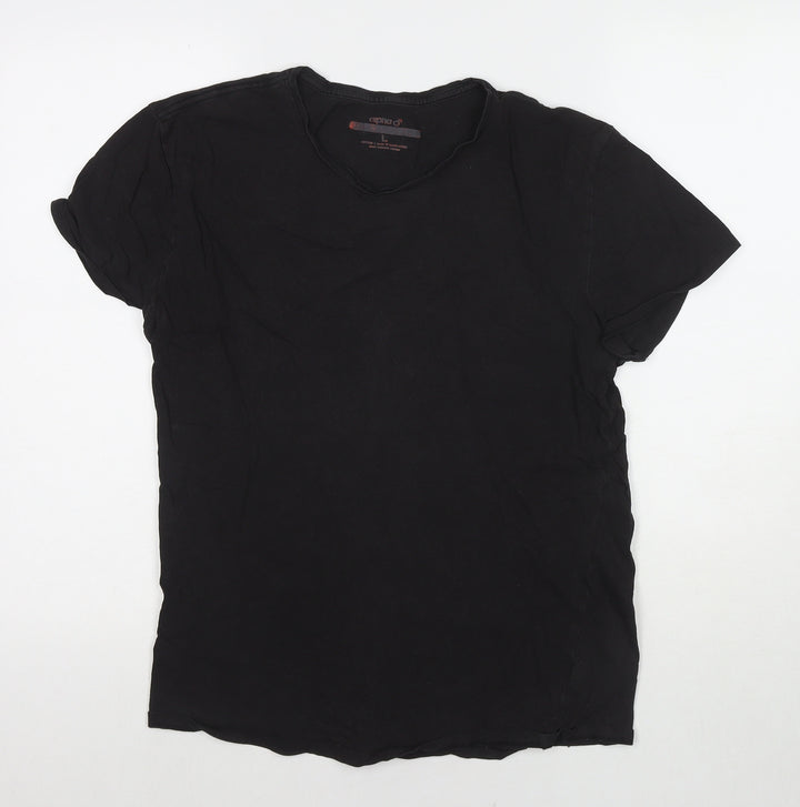 Alpha Womens Black Cotton Basic T-Shirt Size L Round Neck