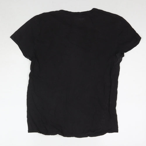 Alpha Womens Black Cotton Basic T-Shirt Size L Round Neck