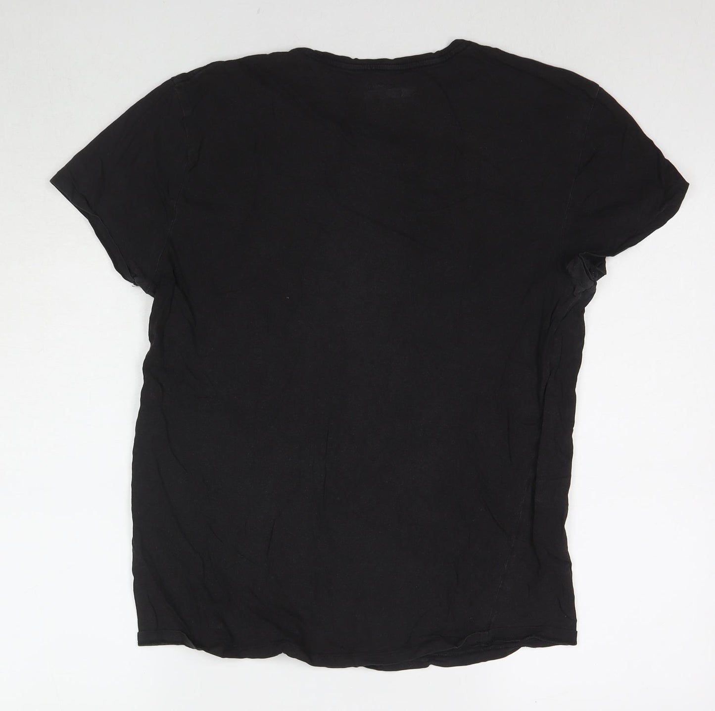 Alpha Womens Black Cotton Basic T-Shirt Size L Round Neck