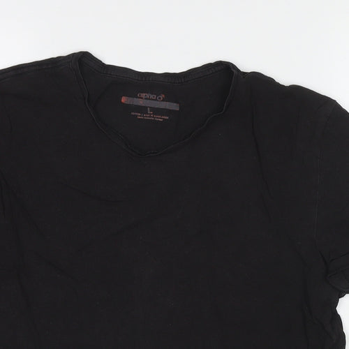 Alpha Womens Black Cotton Basic T-Shirt Size L Round Neck