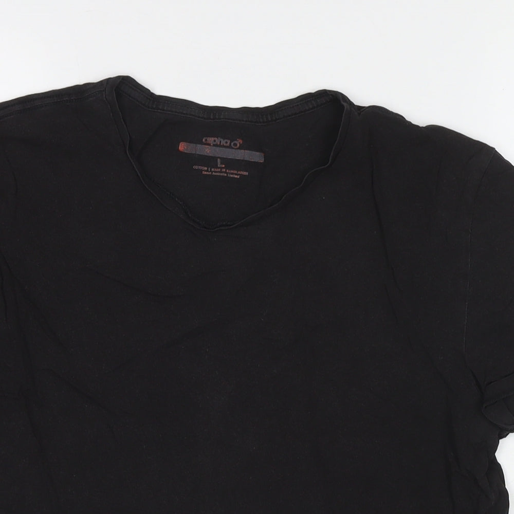 Alpha Womens Black Cotton Basic T-Shirt Size L Round Neck