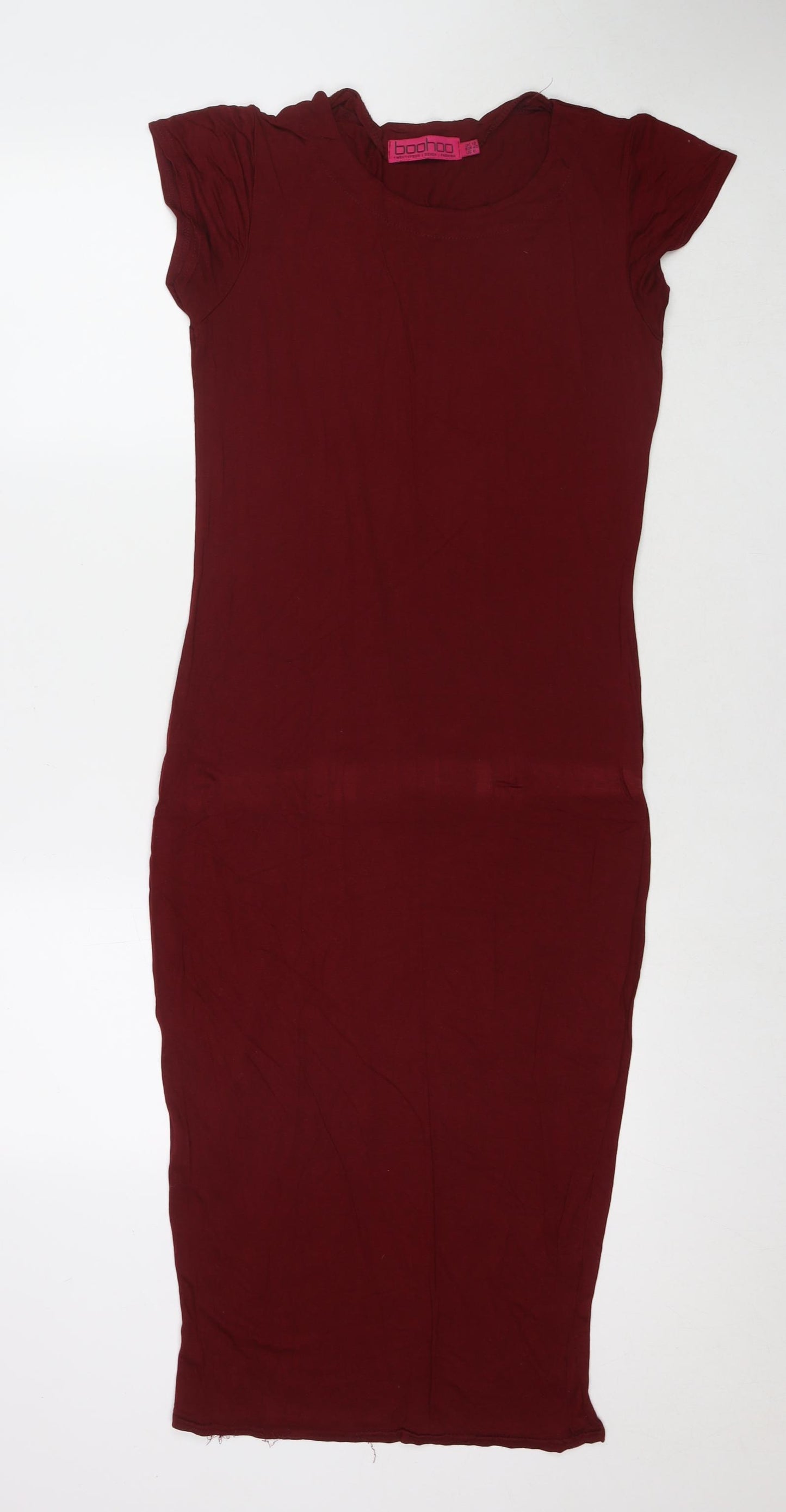 Boohoo Womens Red Viscose T-Shirt Dress Size 12 Round Neck Pullover