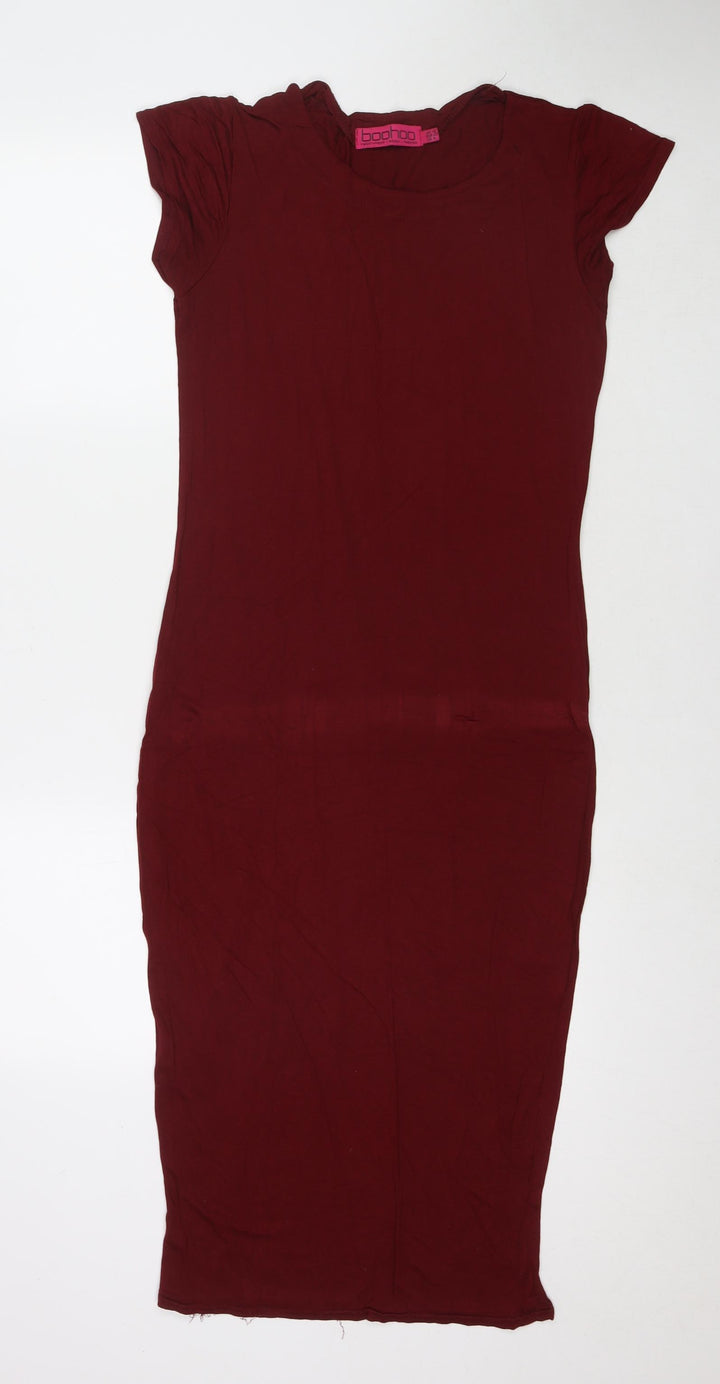 Boohoo Womens Red Viscose T-Shirt Dress Size 12 Round Neck Pullover