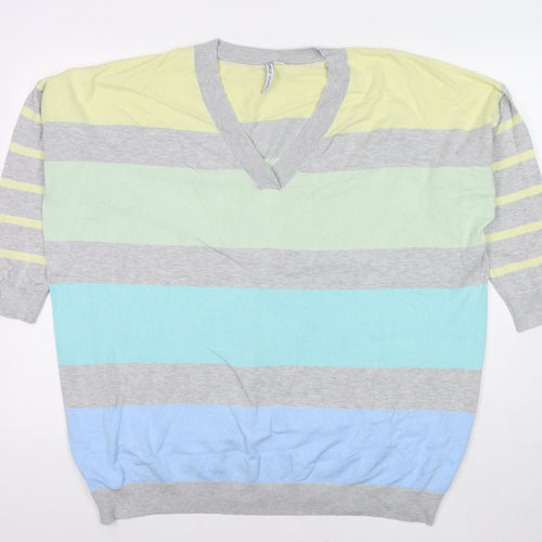 Capsule Womens Multicoloured V-Neck Striped Polyester Pullover Jumper One Size