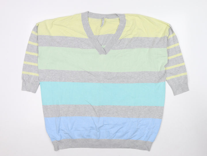Capsule Womens Multicoloured V-Neck Striped Polyester Pullover Jumper One Size
