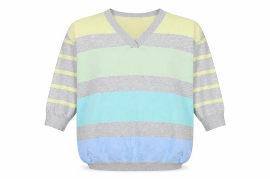Front view of Capsule women’s multicoloured v-neck striped polyester jumper one size
