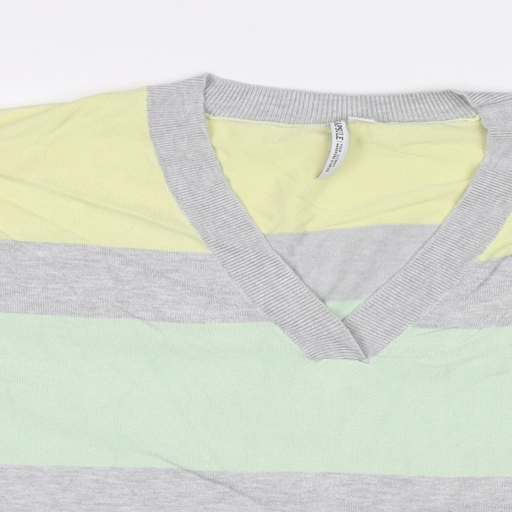 Capsule Womens Multicoloured V-Neck Striped Polyester Pullover Jumper One Size