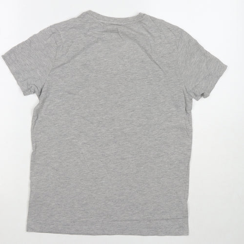 Marks and Spencer Boys Grey Cotton Basic T-Shirt Size 12-13 Years Round Neck Pullover - Space Icons Rocket