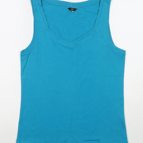 M&Co Womens Blue Cotton Basic T-Shirt Size 14 Scoop Neck