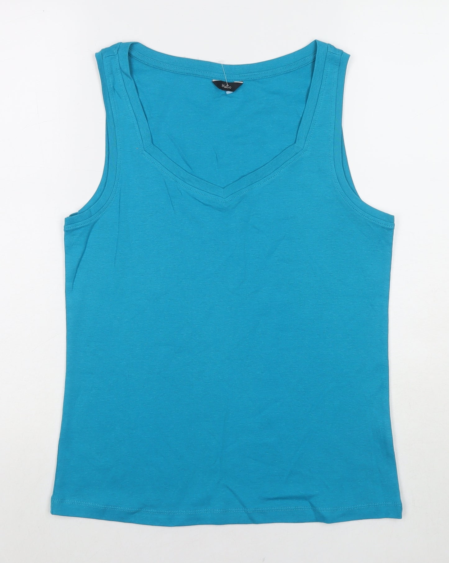 M&Co Womens Blue Cotton Basic T-Shirt Size 14 Scoop Neck