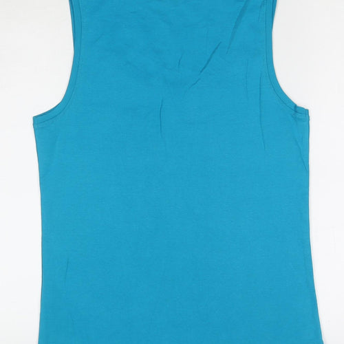 M&Co Womens Blue Cotton Basic T-Shirt Size 14 Scoop Neck