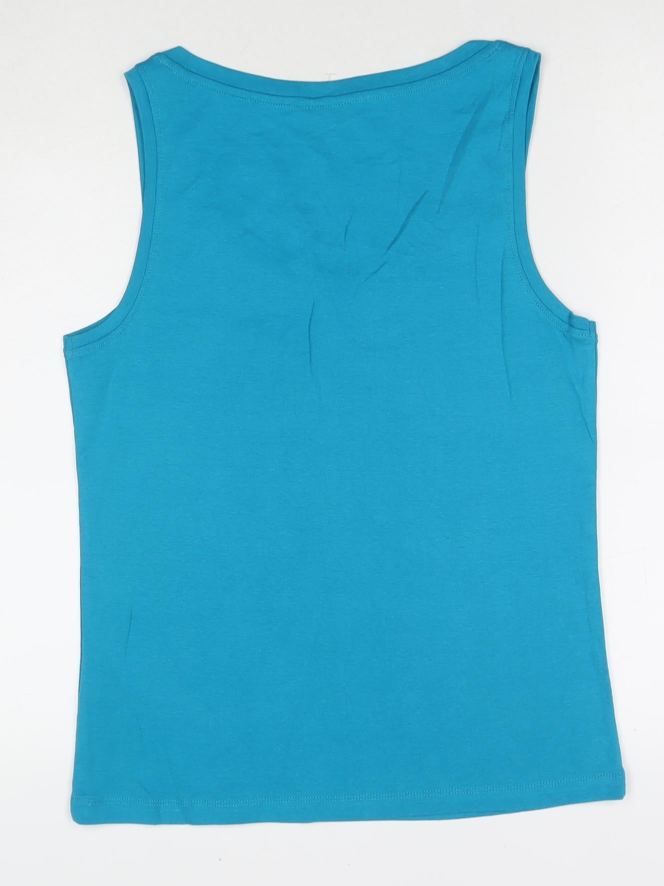 M&Co Womens Blue Cotton Basic T-Shirt Size 14 Scoop Neck
