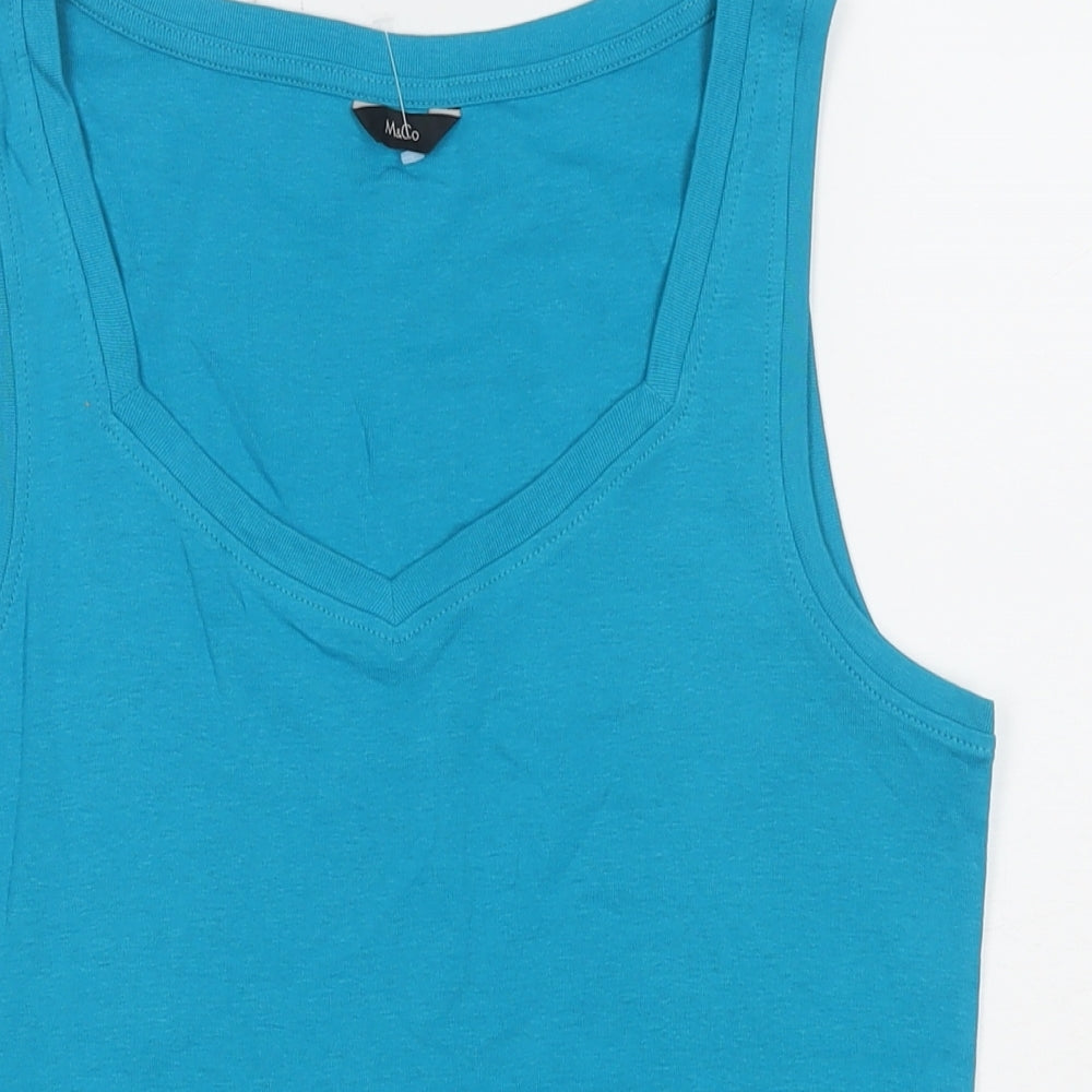 M&Co Womens Blue Cotton Basic T-Shirt Size 14 Scoop Neck