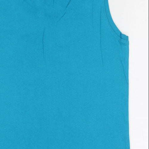M&Co Womens Blue Cotton Basic T-Shirt Size 14 Scoop Neck