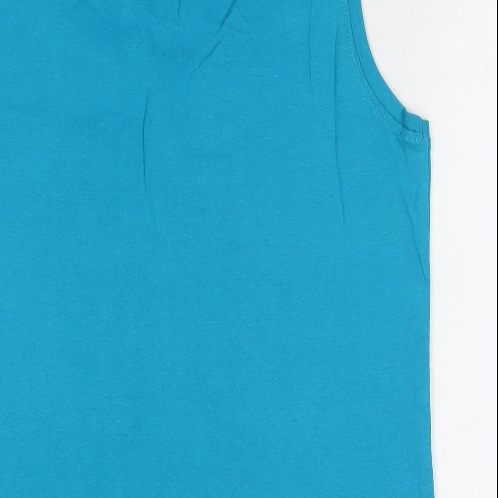 M&Co Womens Blue Cotton Basic T-Shirt Size 14 Scoop Neck