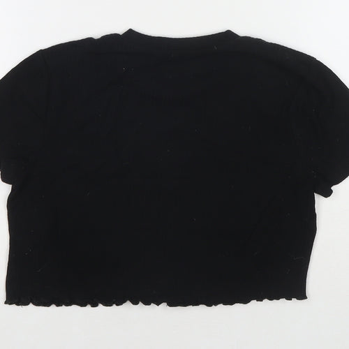 River Island Girls Black Cotton Cropped T-Shirt Size 11-12 Years Round Neck Pullover