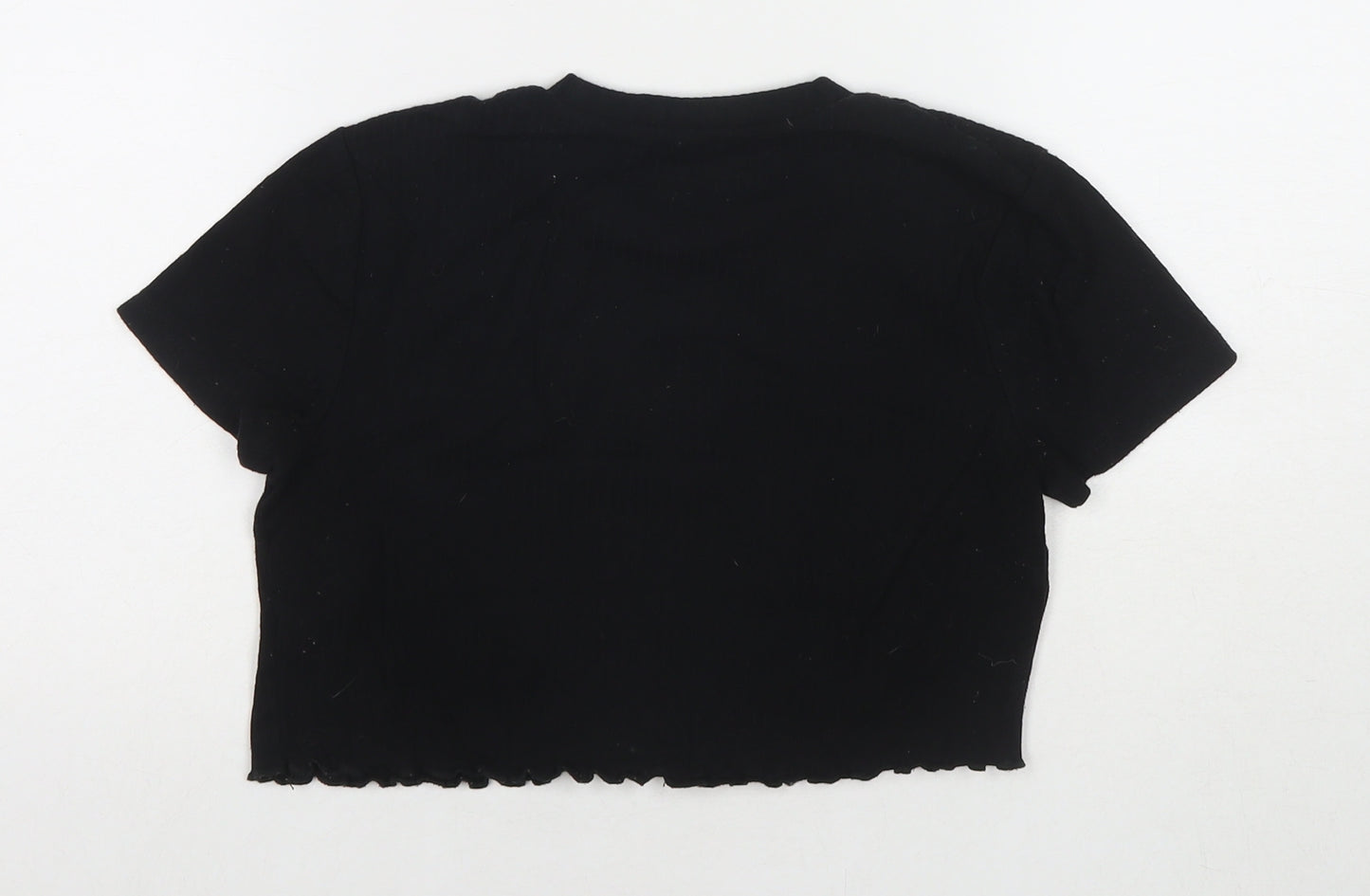 River Island Girls Black Cotton Cropped T-Shirt Size 11-12 Years Round Neck Pullover