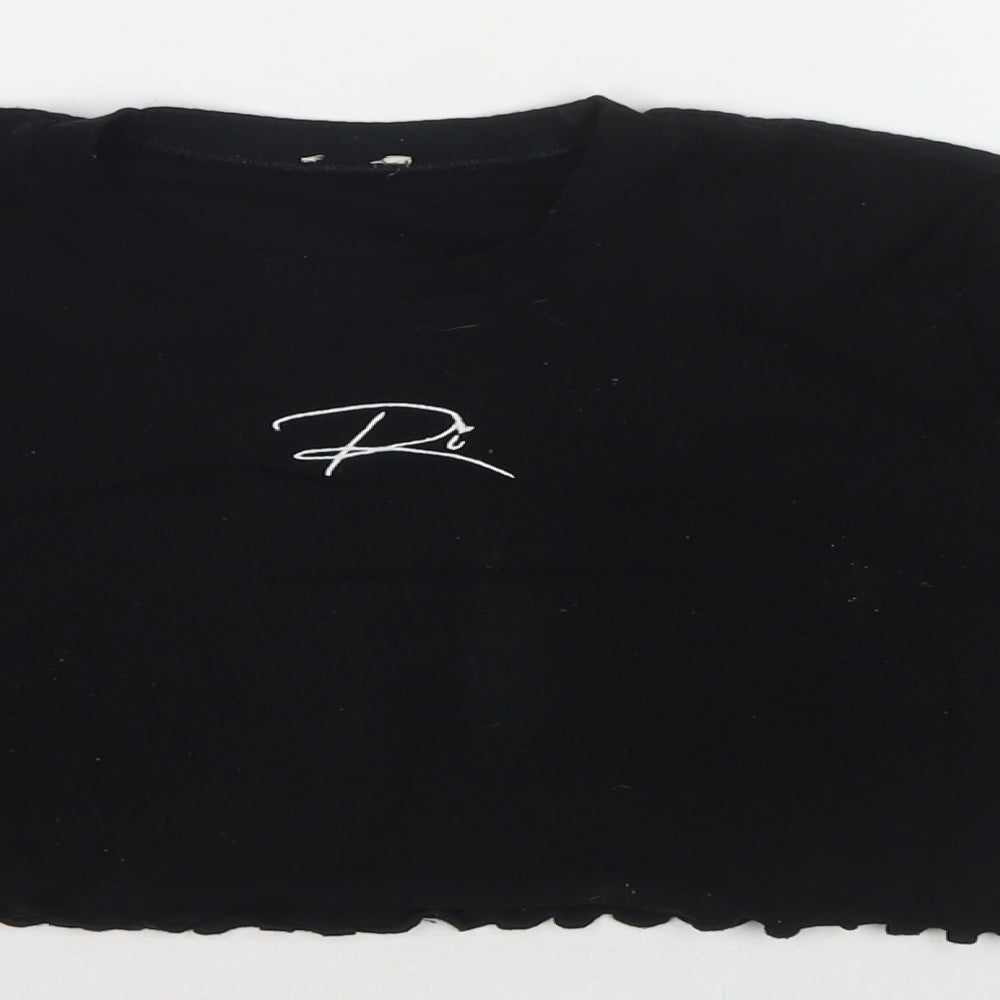 River Island Girls Black Cotton Cropped T-Shirt Size 11-12 Years Round Neck Pullover