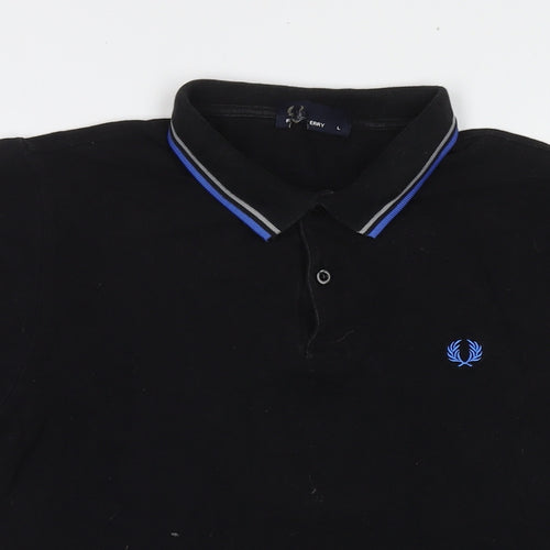 Fred Perry Mens Black Cotton Polo Size L Collared Pullover