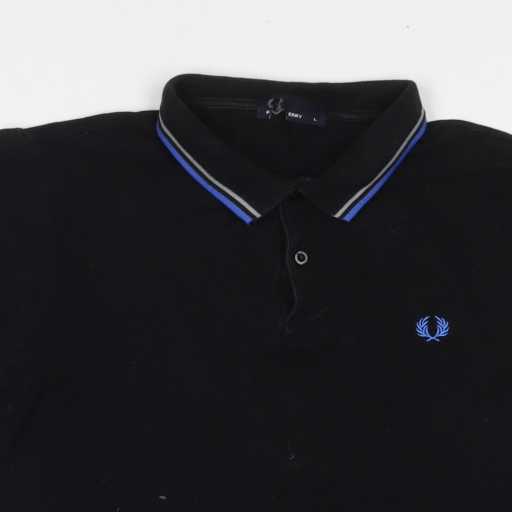 Fred Perry Mens Black Cotton Polo Size L Collared Pullover