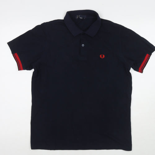 Fred Perry Mens Blue Cotton Polo Size L Collared Pullover