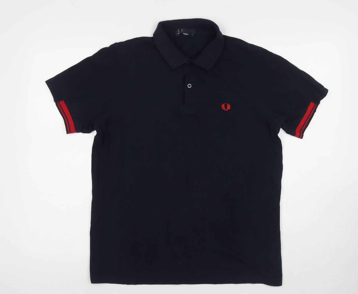 Fred Perry Mens Blue Cotton Polo Size L Collared Pullover