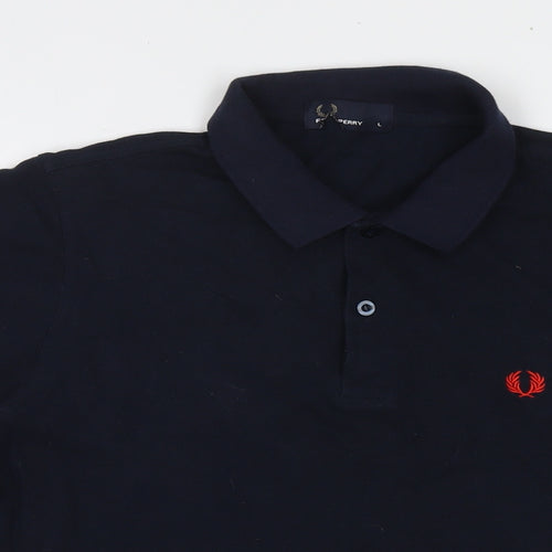 Fred Perry Mens Blue Cotton Polo Size L Collared Pullover