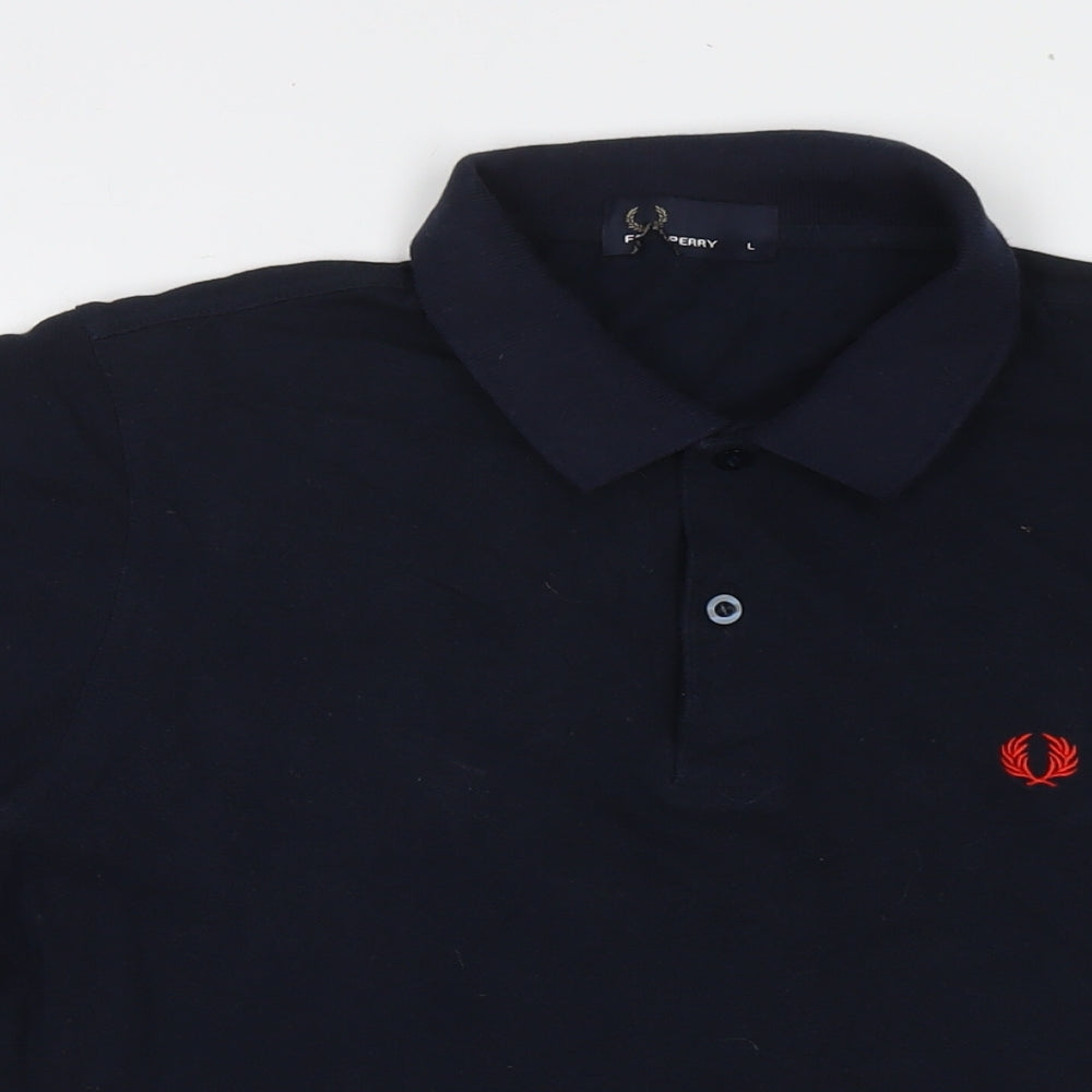Fred Perry Mens Blue Cotton Polo Size L Collared Pullover