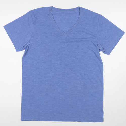 Russell Womens Blue Polyester Basic T-Shirt Size M V-Neck