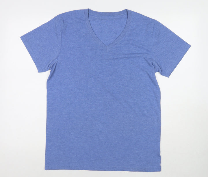 Russell Womens Blue Polyester Basic T-Shirt Size M V-Neck