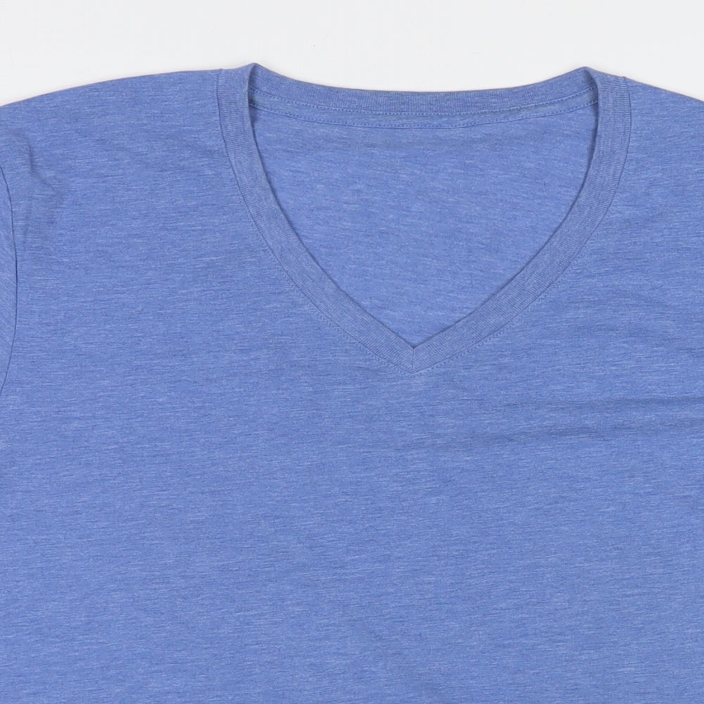 Russell Womens Blue Polyester Basic T-Shirt Size M V-Neck