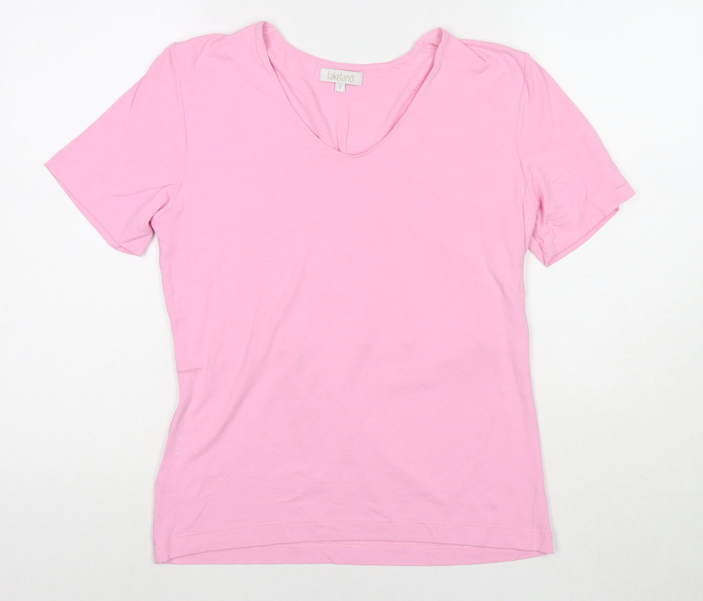 Lakeland Womens Pink Viscose Basic T-Shirt Size 12 V-Neck
