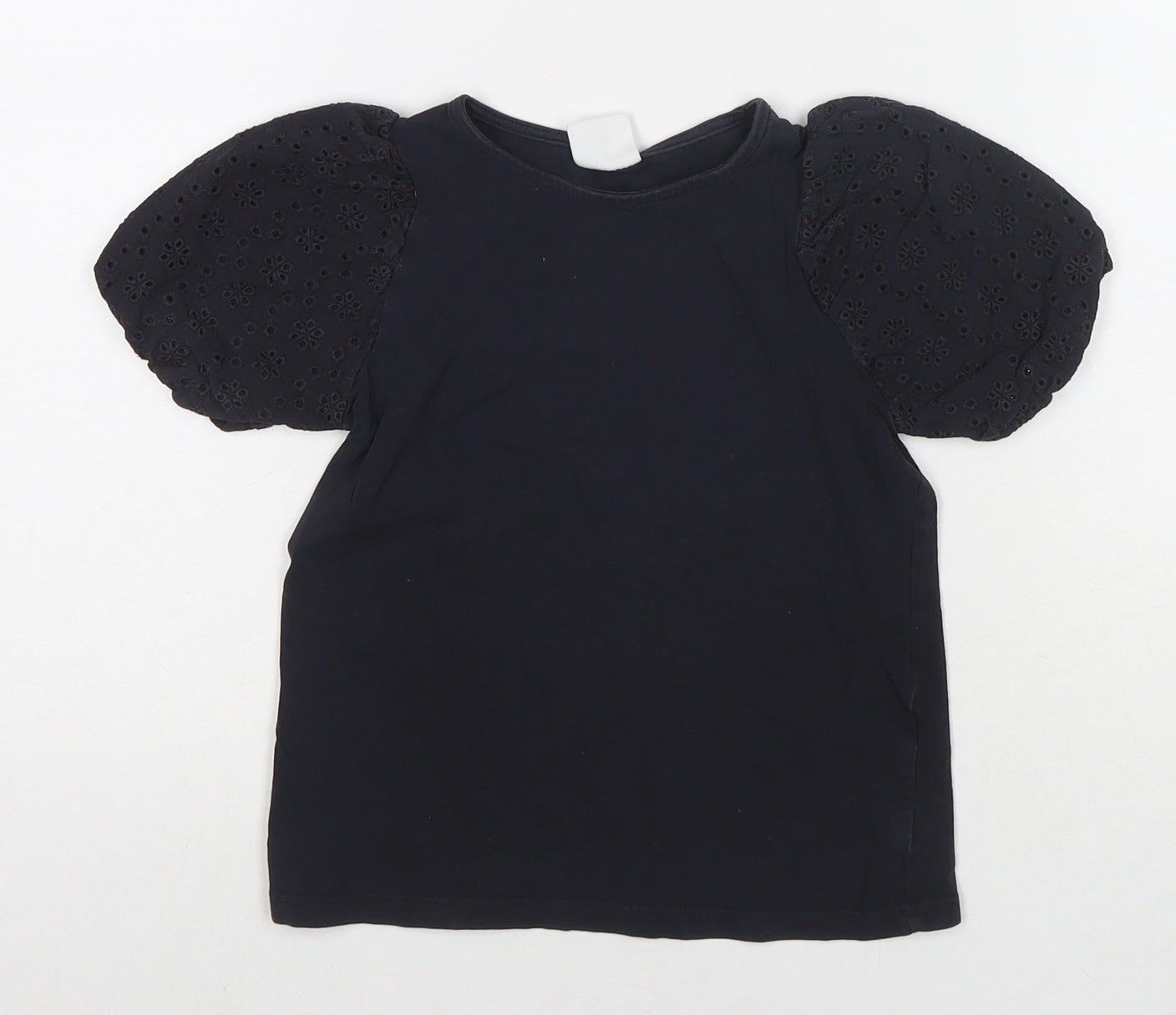 H&M Girls Black Polyester Blend Basic T-Shirt Size 6 Years Round Neck Pullover