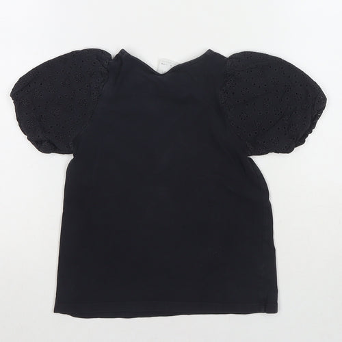 H&M Girls Black Polyester Blend Basic T-Shirt Size 6 Years Round Neck Pullover