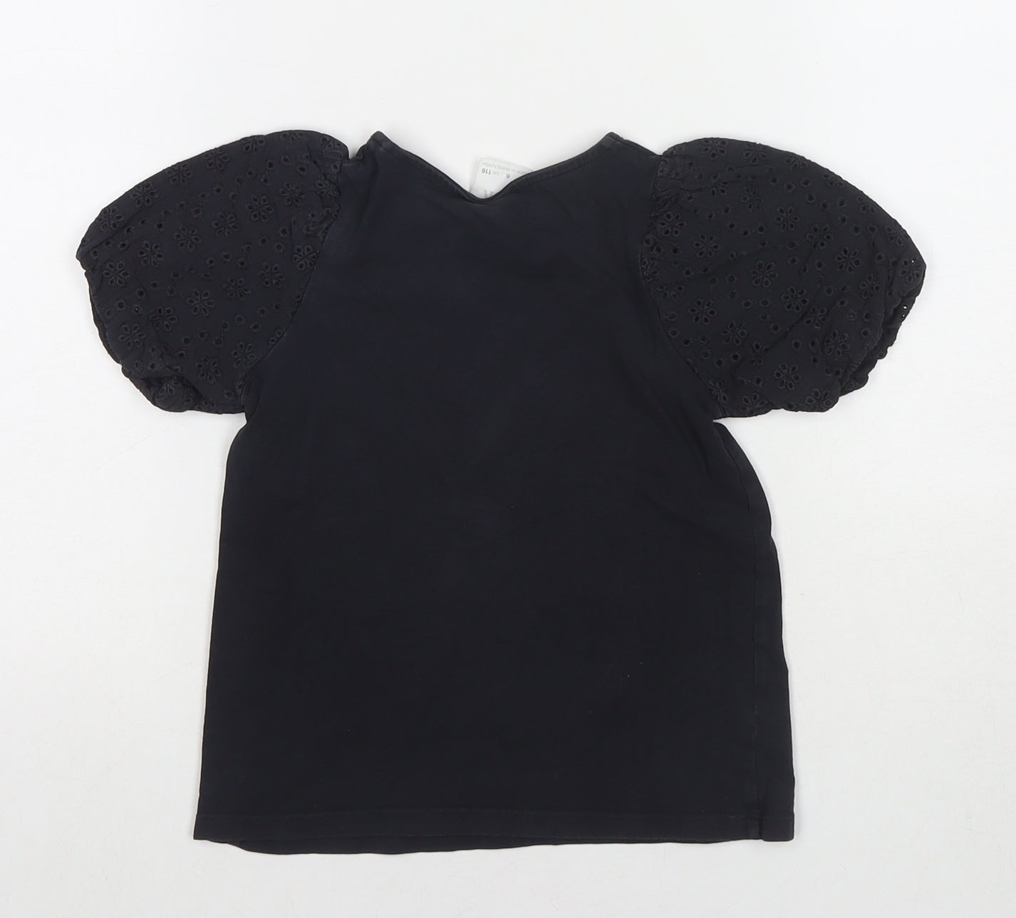 H&M Girls Black Polyester Blend Basic T-Shirt Size 6 Years Round Neck Pullover