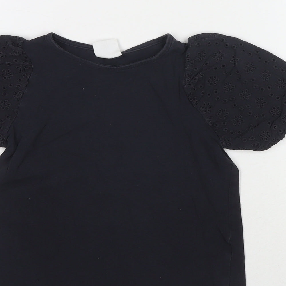 H&M Girls Black Polyester Blend Basic T-Shirt Size 6 Years Round Neck Pullover