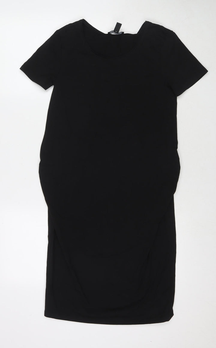 H&M Womens Black Cotton T-Shirt Dress Size 12 Scoop Neck Pullover