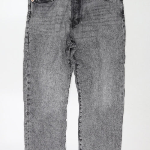 Mango Womens Grey Cotton Blend Cropped Jeans Size 14 L25 in Regular Zip