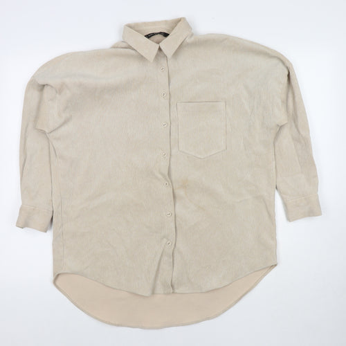 Zara Womens Beige Cotton Basic Button-Up Size XS Collared