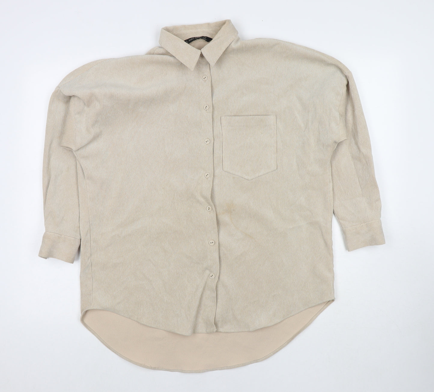 Zara Womens Beige Cotton Basic Button-Up Size XS Collared