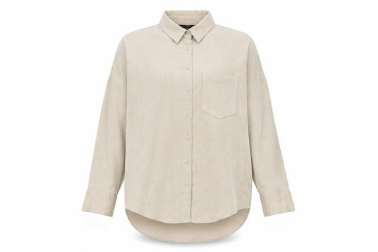 Front view of Zara women’s beige cotton basic button-up, size XS, collared