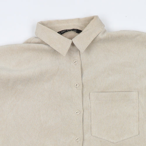 Zara Womens Beige Cotton Basic Button-Up Size XS Collared