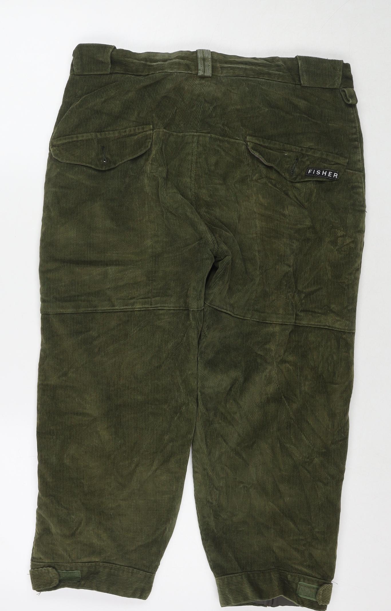 Fisher Mens Green Cotton Trousers Size 32 in L20 in Regular Zip