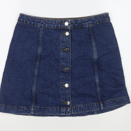 Topshop Womens Blue Cotton A-Line Skirt Size 30 Button