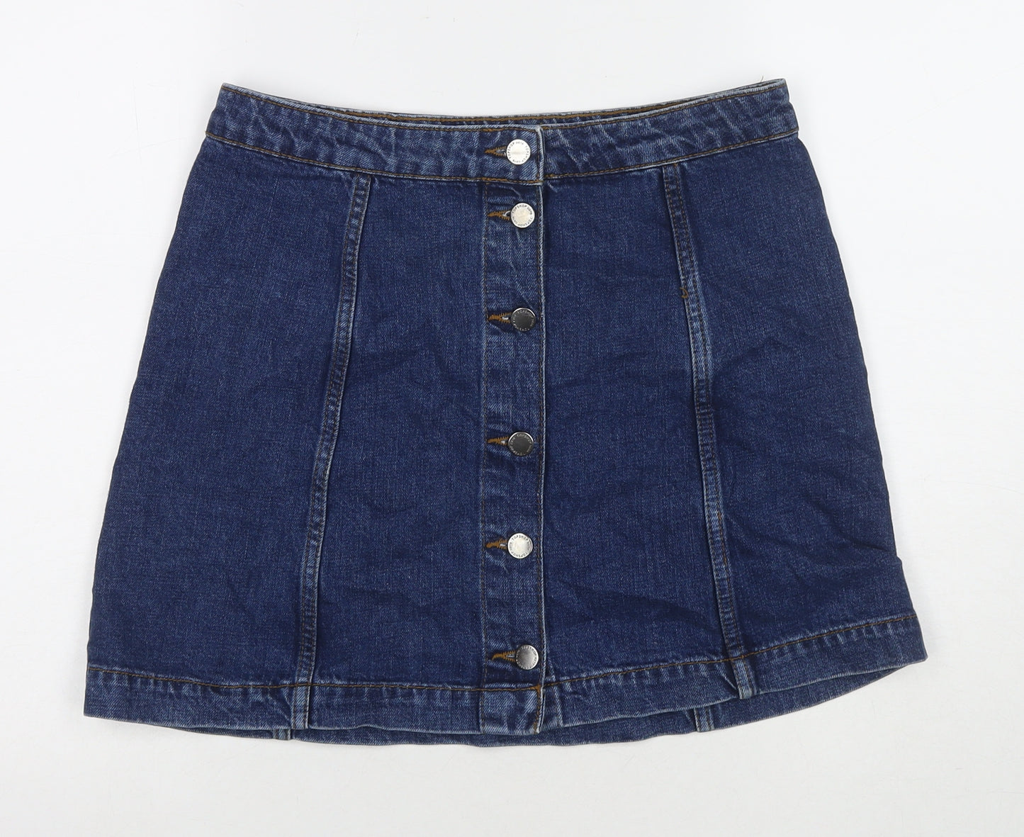 Topshop Womens Blue Cotton A-Line Skirt Size 30 Button